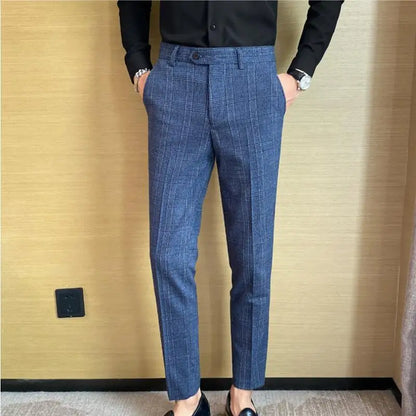 Plaid Striped Slim Suit Trousers