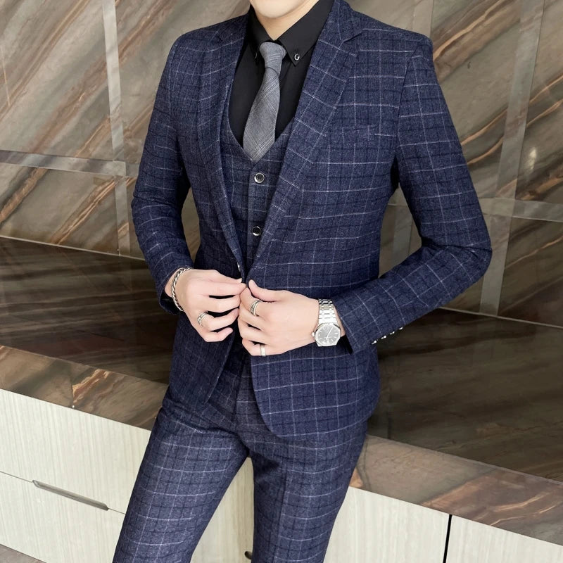 Plaid Three-Piece Wedding Suit Ensemble