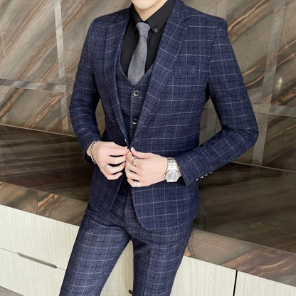 Plaid Three-Piece Wedding Suit Ensemble