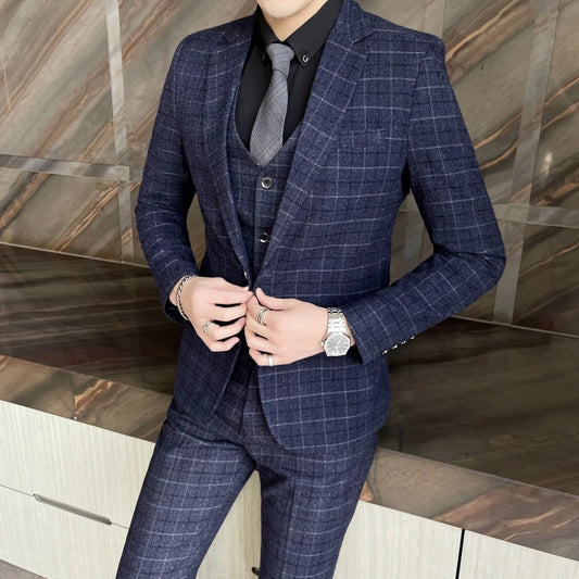 Plaid Three-Piece Wedding Suit Ensemble