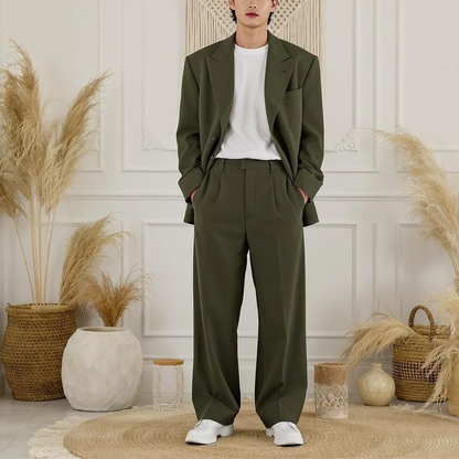 Peak-Lapel Loose Casual Suit Set
