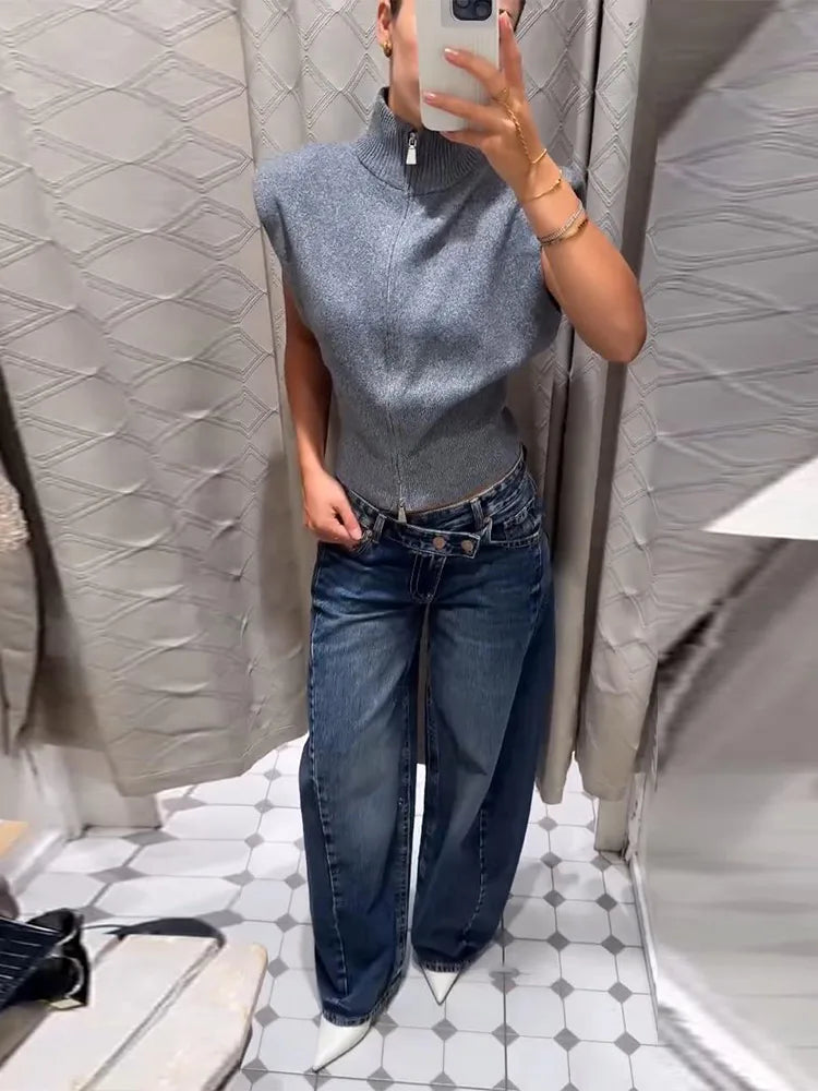 Zip-Front Knit Sweater Vest