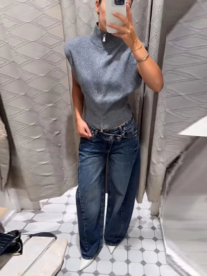 Zip-Front Knit Sweater Vest