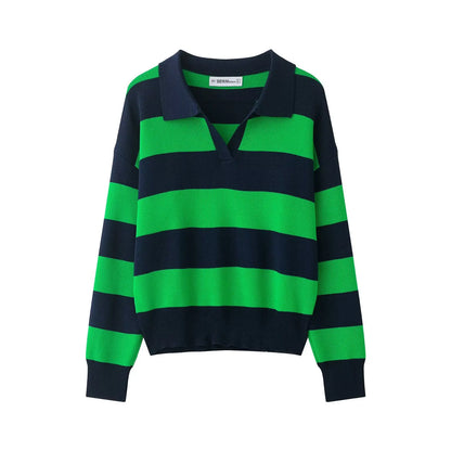 Striped Knit Polo Sweater