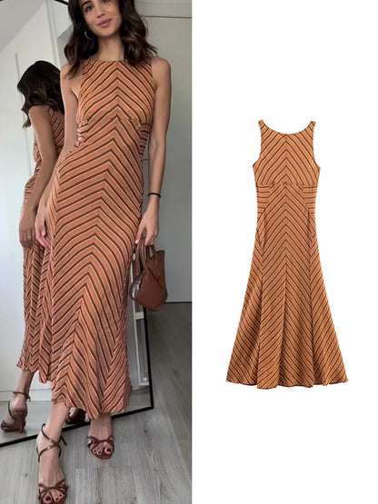 Striped Sleeveless Midi Dress