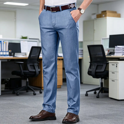 Straight Leg Denim Dress Pants