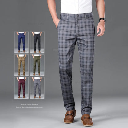 Cotton Plaid Slim Fit Trousers
