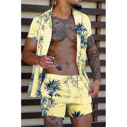 3D Flower Print Hawaiian Beach Set