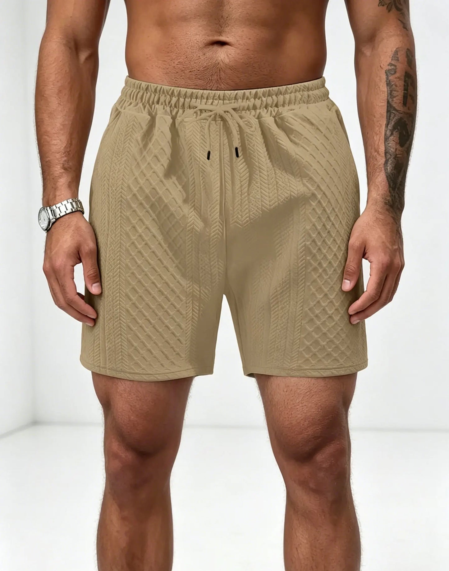 Textured Knit Elastic Waist Shorts