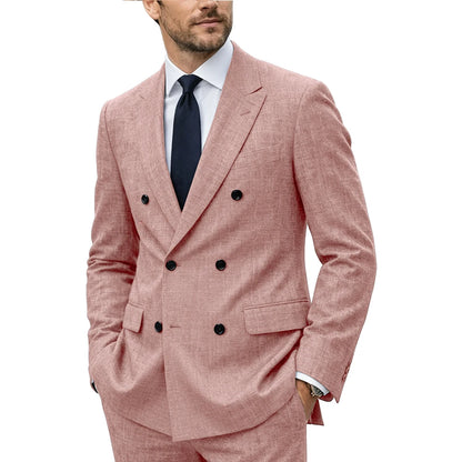 Linen Double-Breasted Peak-Lapel Suit
