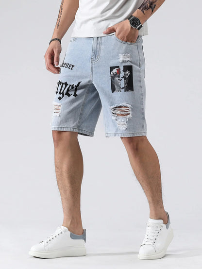 Stretchy Denim Ripped Shorts