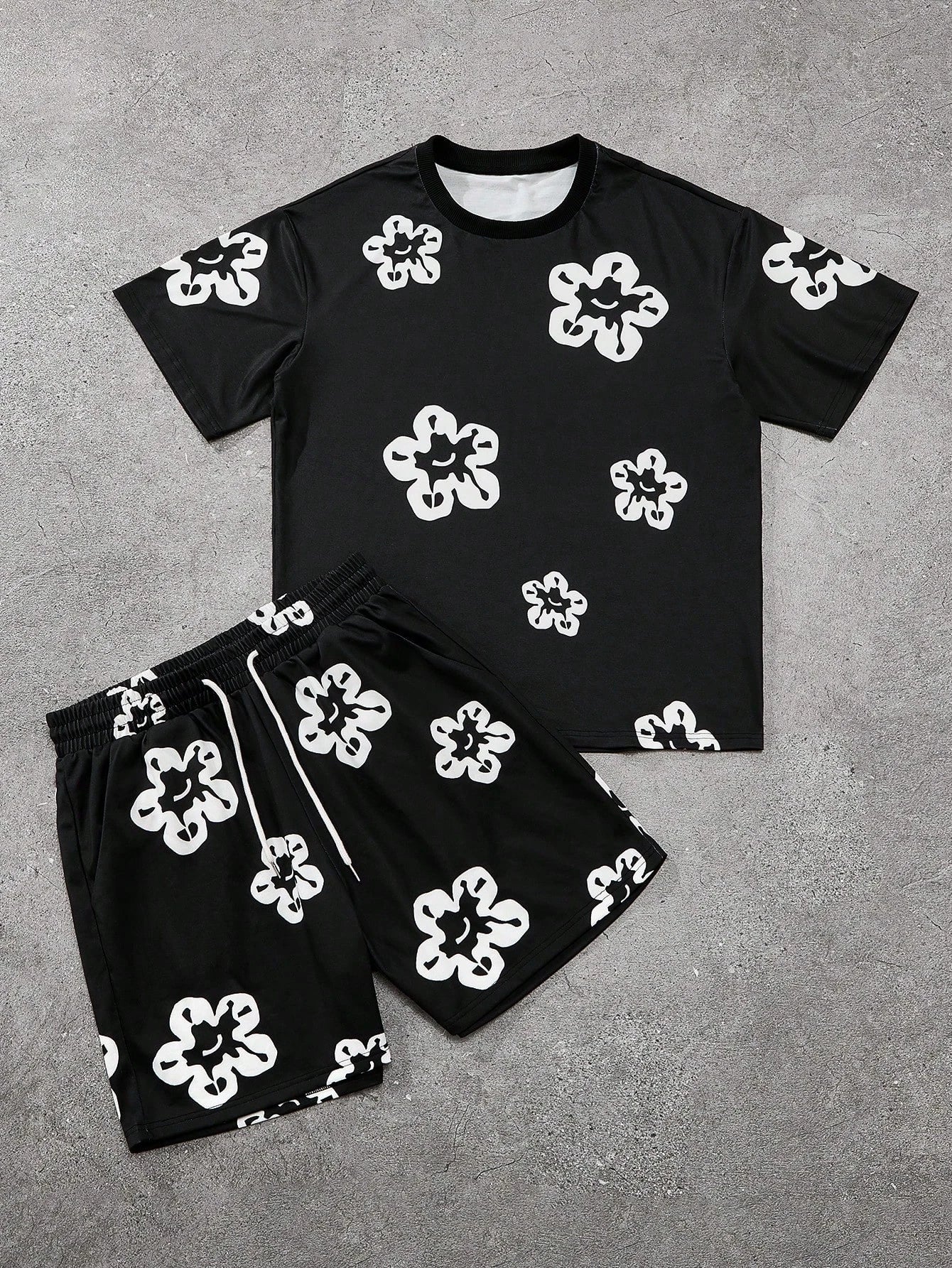 Floral Graphic O-Neck Shorts Set