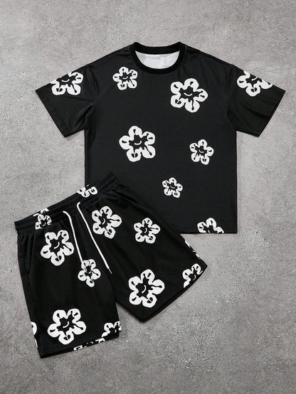 Floral Graphic O-Neck Shorts Set