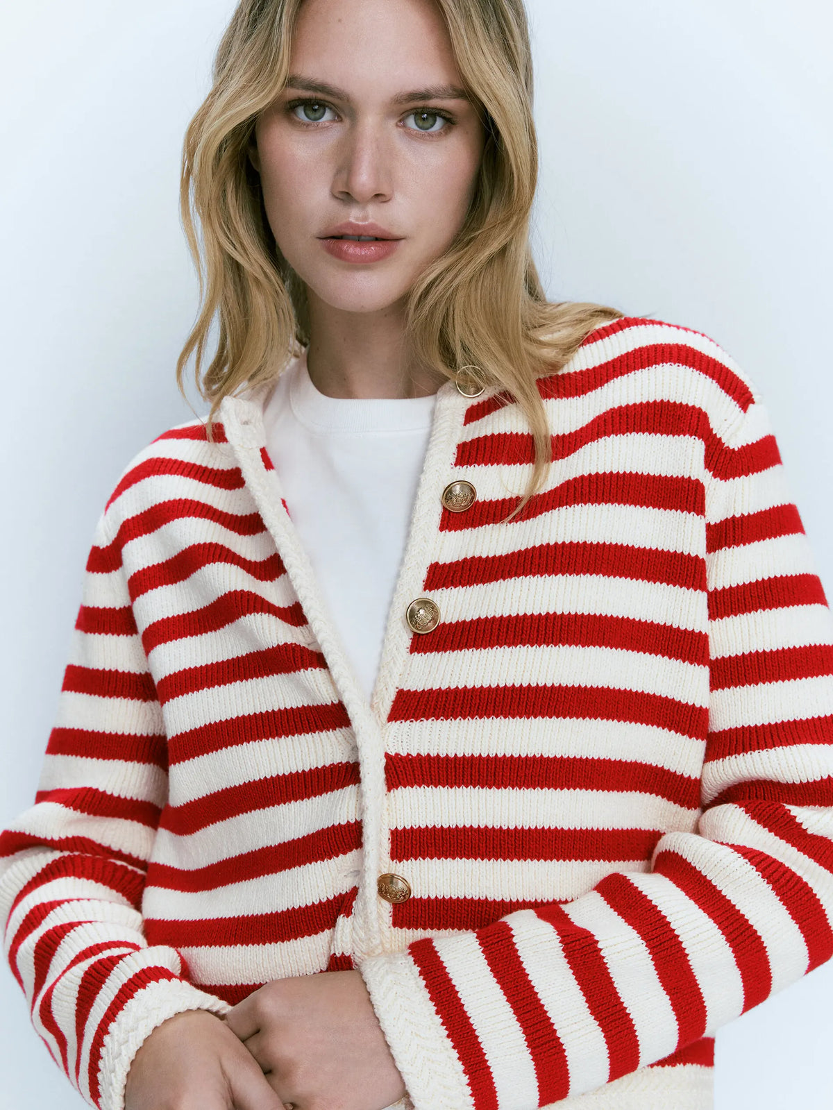 Red Striped Button Cardigan