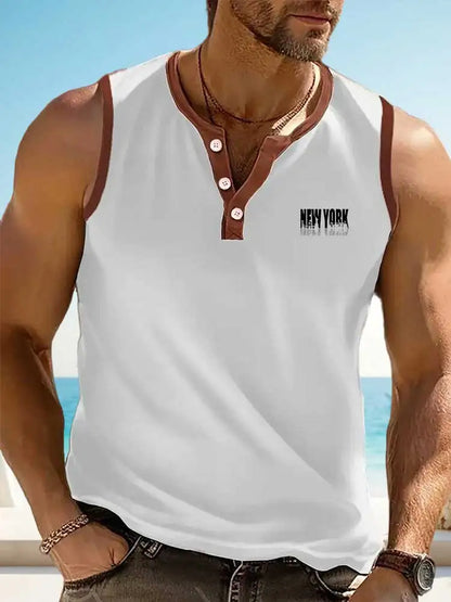 Henley Streetwear Print Tank Top