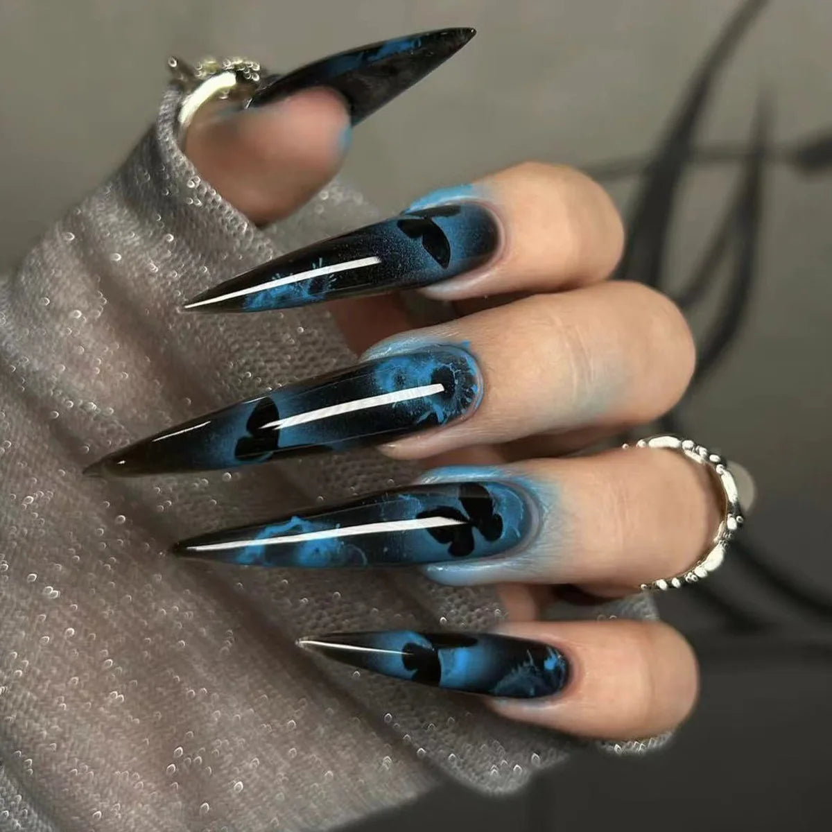 Black Heart Stiletto Nails