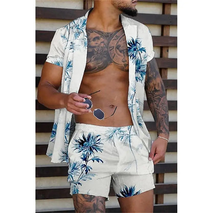 3D Flower Print Hawaiian Beach Set