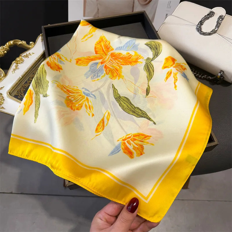 Floral Yellow Print Square Scarf