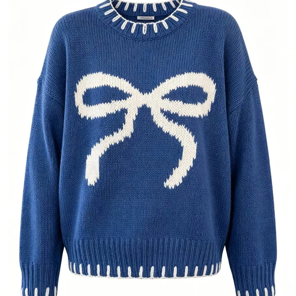 Blue Bow Knit Sweater