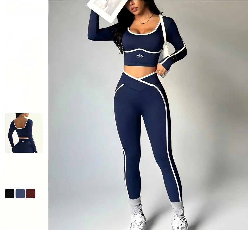 Color-Block Long Sleeve Yoga Set