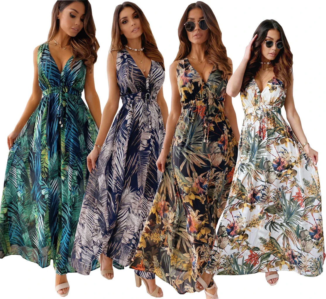 Boho V-Neck Backless Maxi Dress