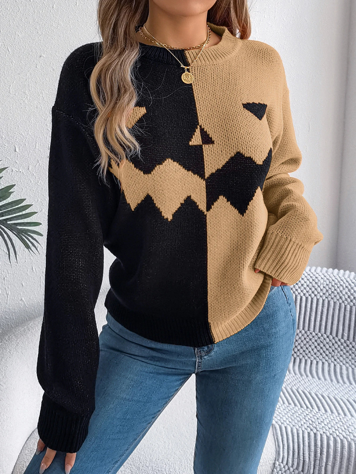 Pumpkin Pattern Halloween Sweater