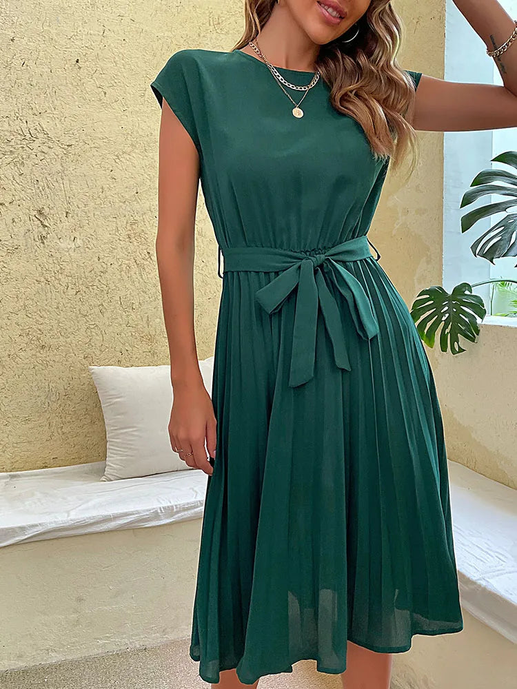 Pleated Flying-Sleeve Dress