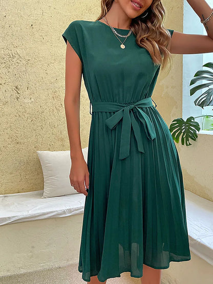 Pleated Flying-Sleeve Dress