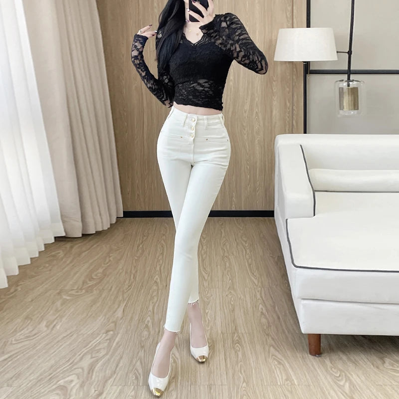 White Low-Waist Skinny Jeans