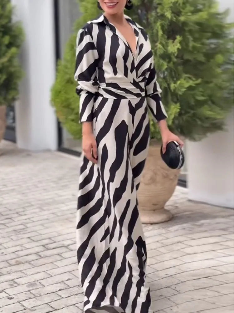 Zebra Print Wide Leg Jumpsuit
