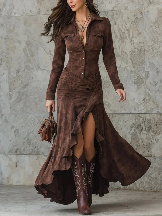 Elegant Suede Maxi Dress