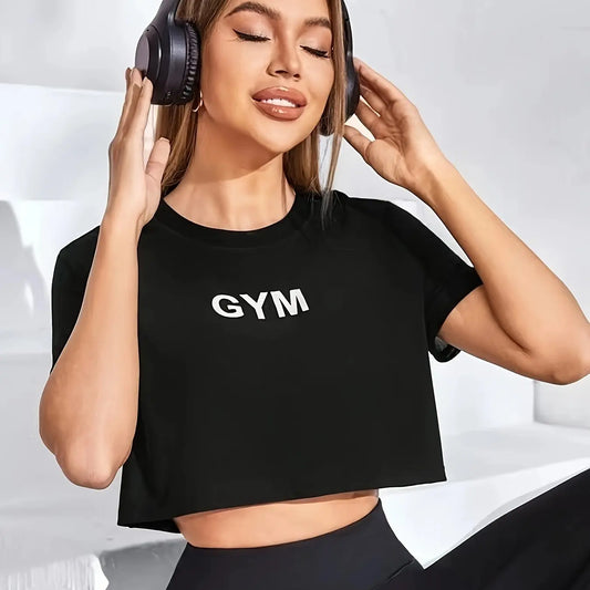 Athletic Print Round Neck Crop Tee