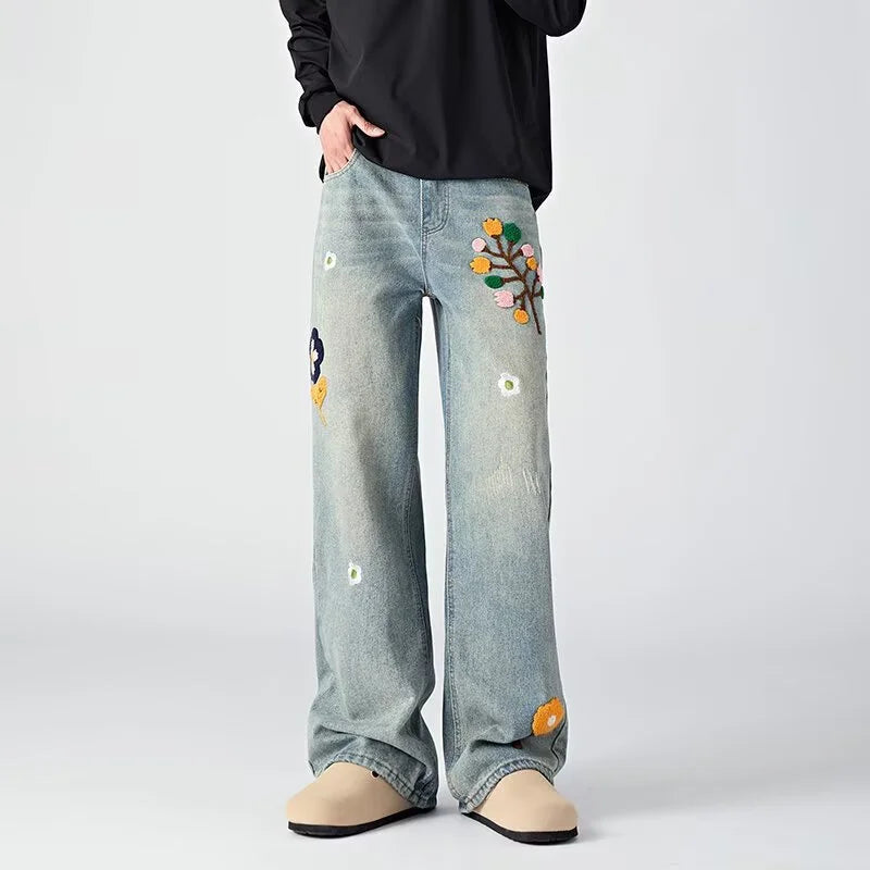 Floral Embroidered Baggy Jeans
