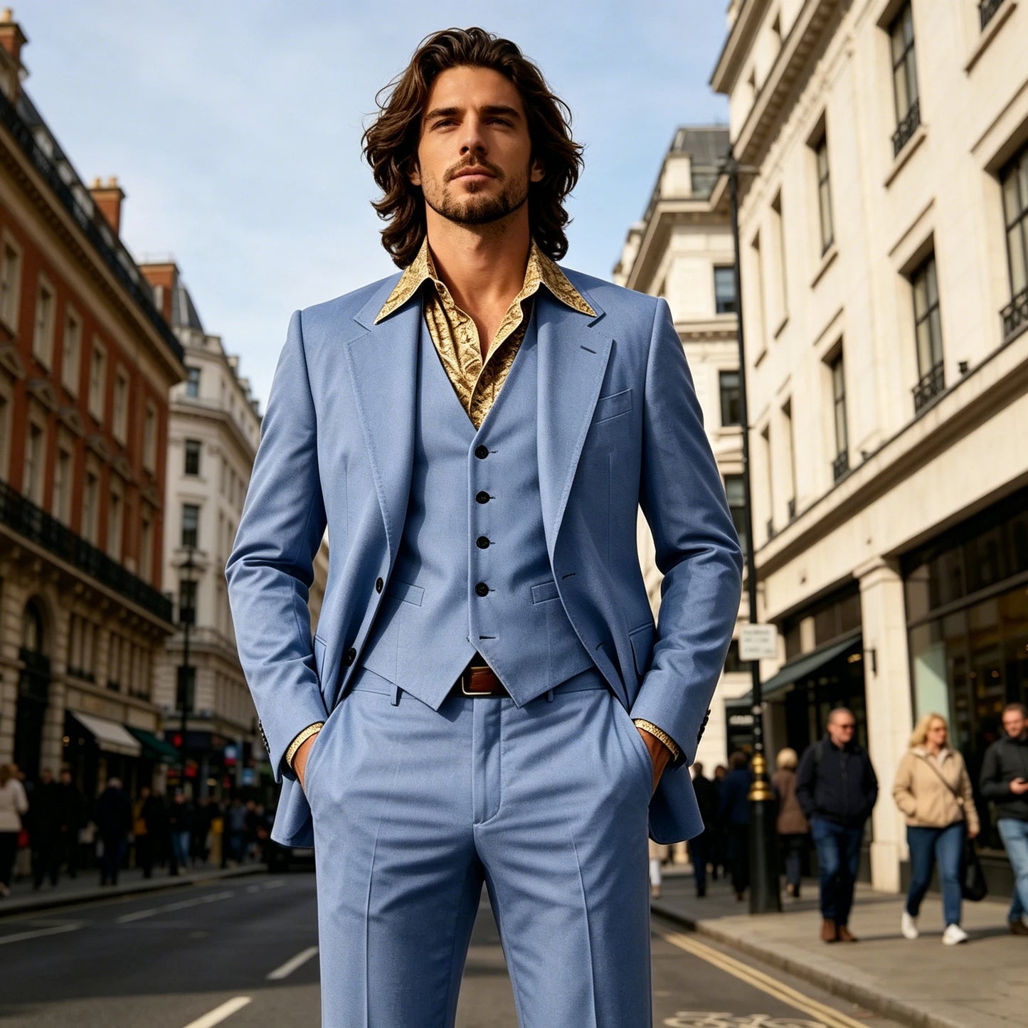 Retro Bell-Bottom Three-Piece Suit
