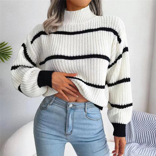 Striped Mock Neck Sweater