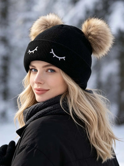 Double Pom Pom Knit Beanie