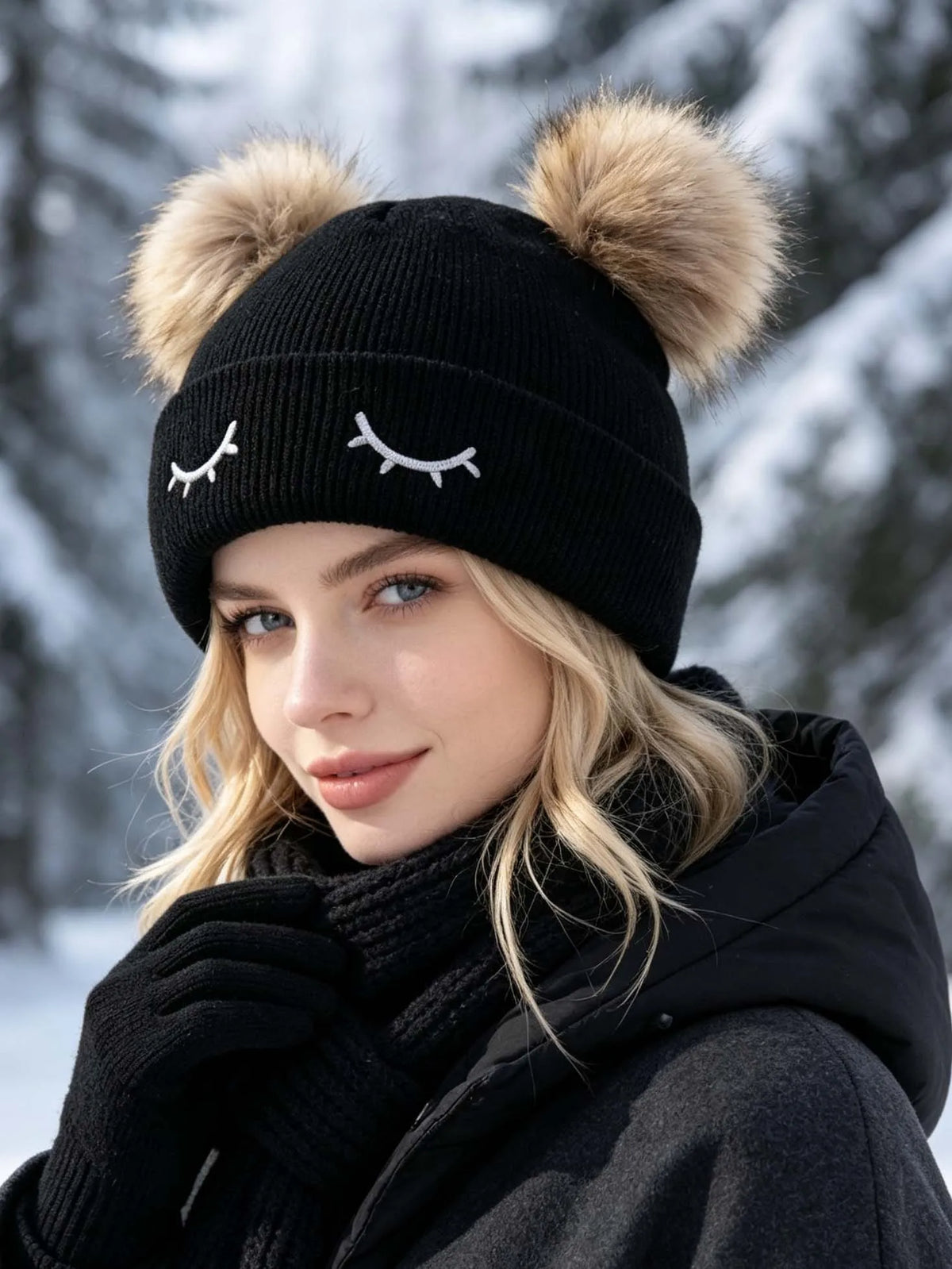 Double Pom Pom Knit Beanie