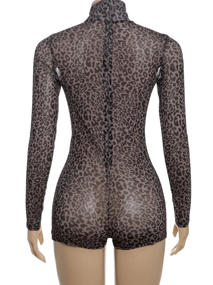 Sheer Leopard Turtleneck Romper