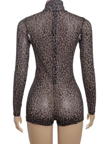Sheer Leopard Turtleneck Romper