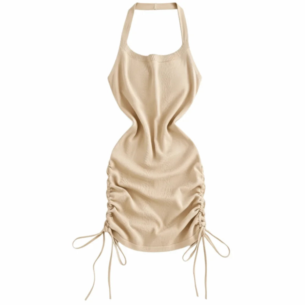Drawstring Halter Mini Dress