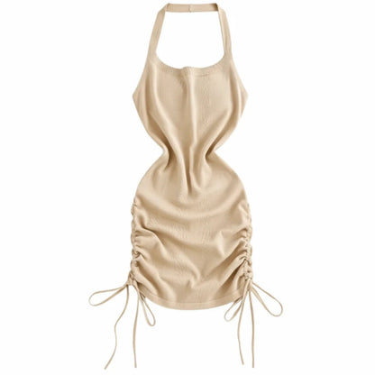 Drawstring Halter Mini Dress