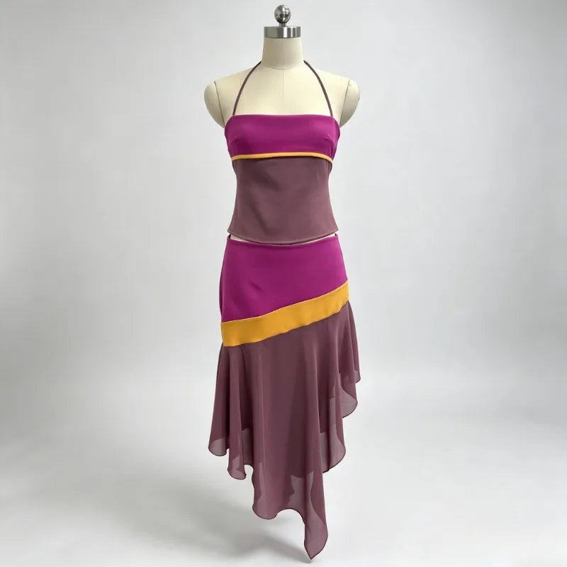 Patchwork Camisole Skirt Set