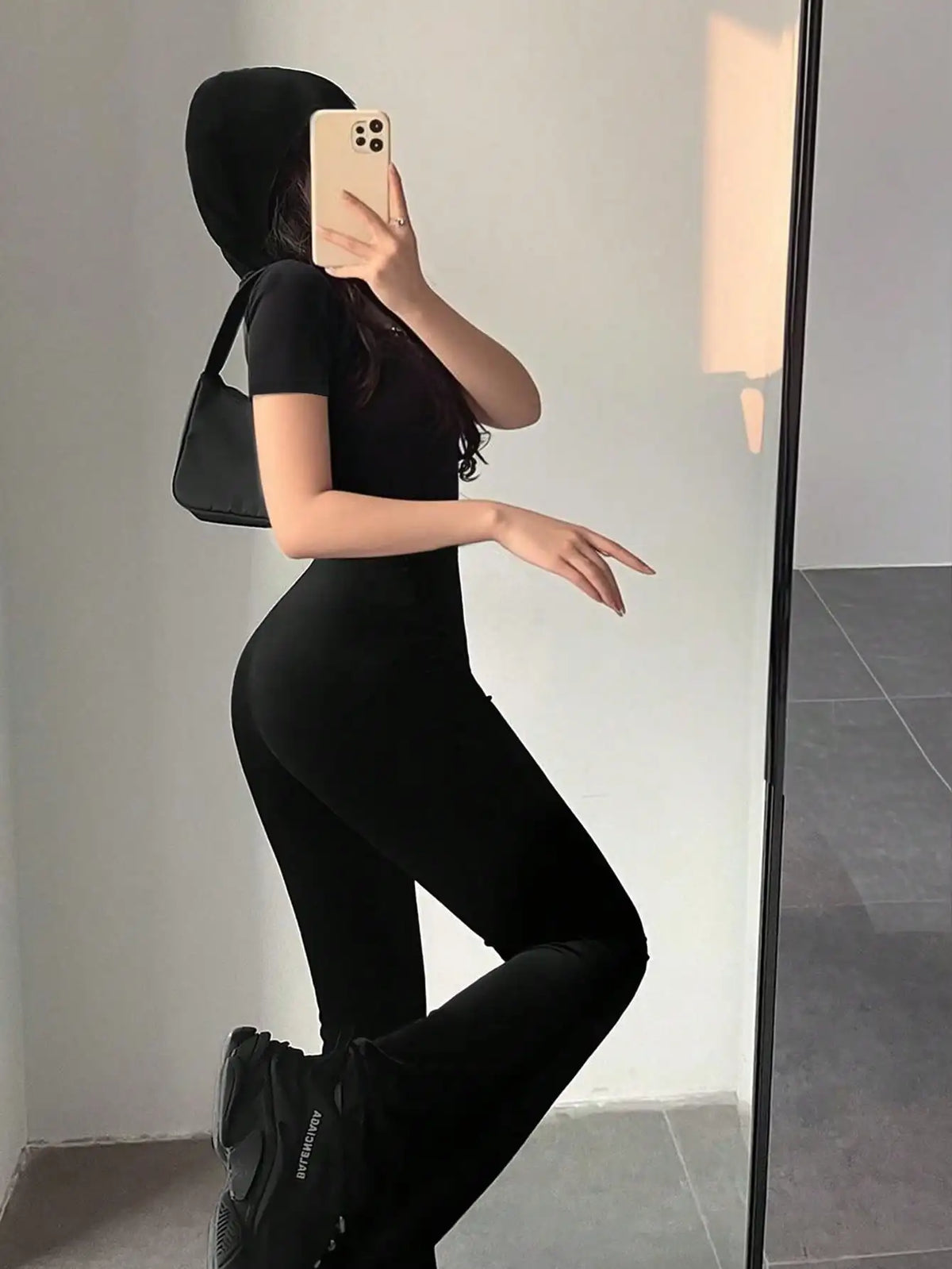 Hooded Velvet Zip-Front Jumpsuit
