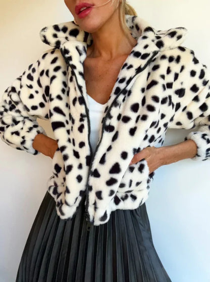 Dalmatian Print Cropped Zip Jacket