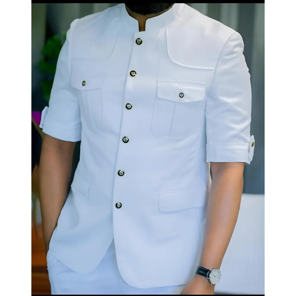 Safari Mandarin-Collar Blazer Pants Set