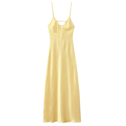Satin V-Neck Backless Maxi Dress