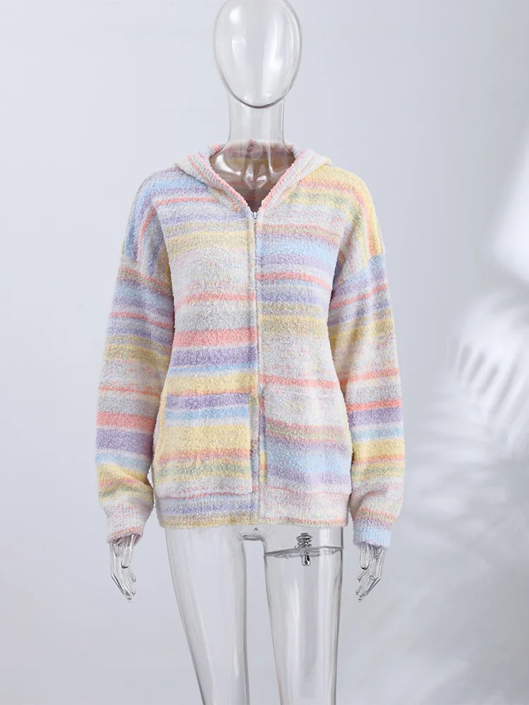 Rainbow Striped Hooded Zip Jacket