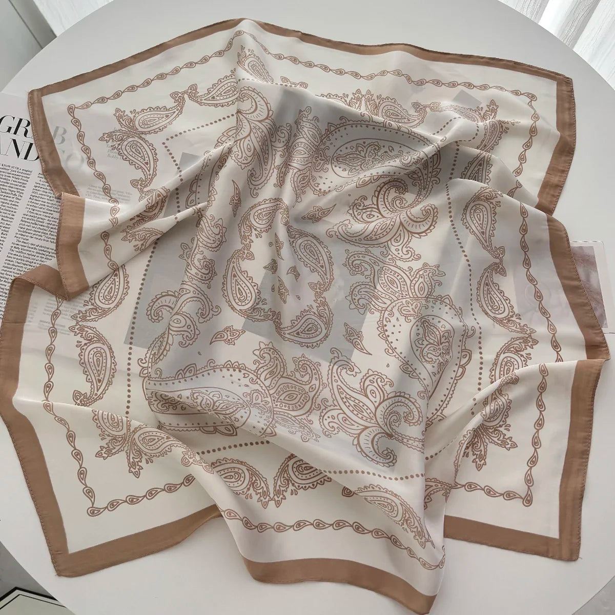 Satin Floral Print Square Scarf