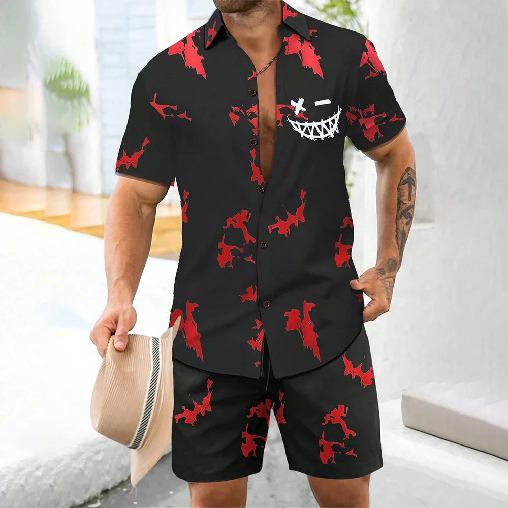 Vintage Button-Down Shirt Shorts Set