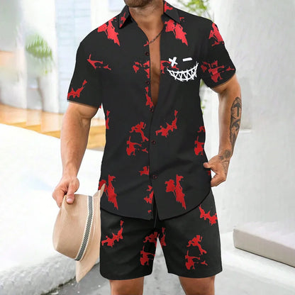 Vintage Button-Down Shirt Shorts Set
